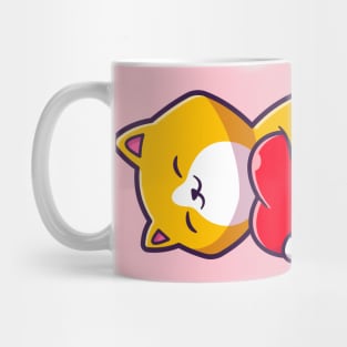 Cute Cat With Love Heart Cartoon Mug